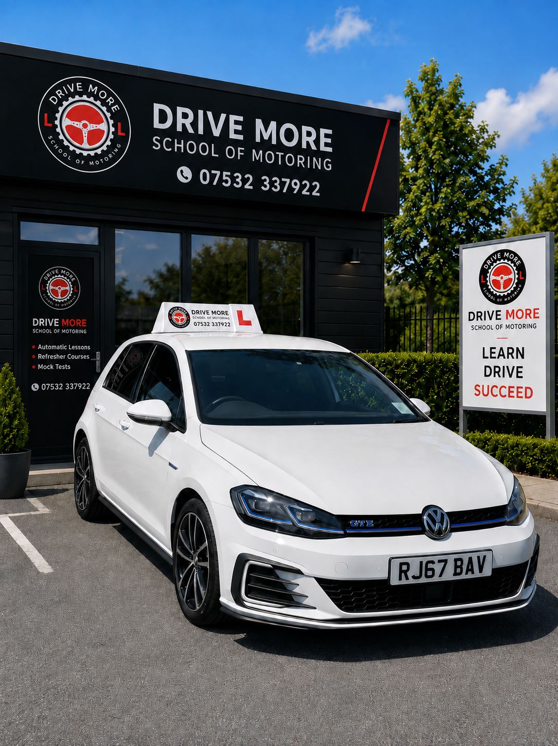 Drive More School automatic driving lesson car outside the Bromley office